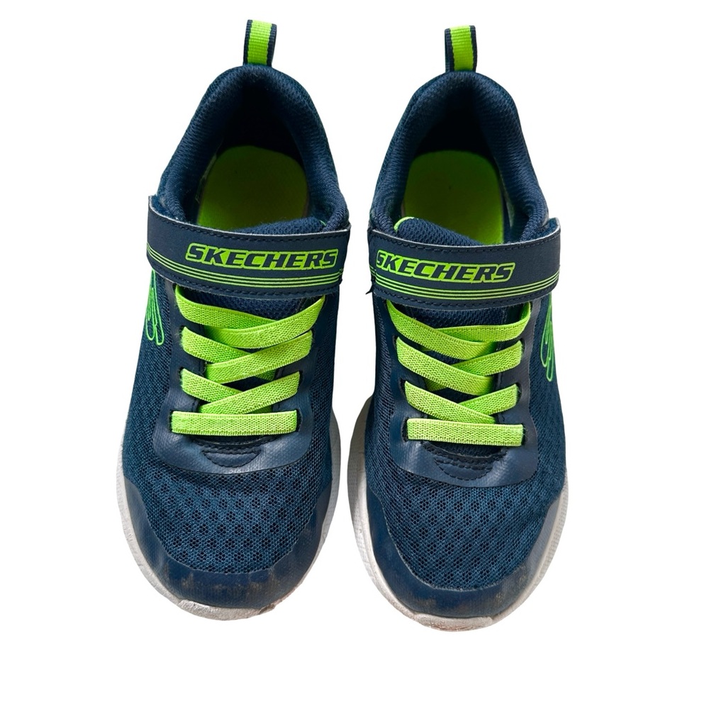 Skechers Boys Sneakers Blue Lime Mesh Velcro Wide Fit Size 2 Kids Shoes - Picture 3 of 11